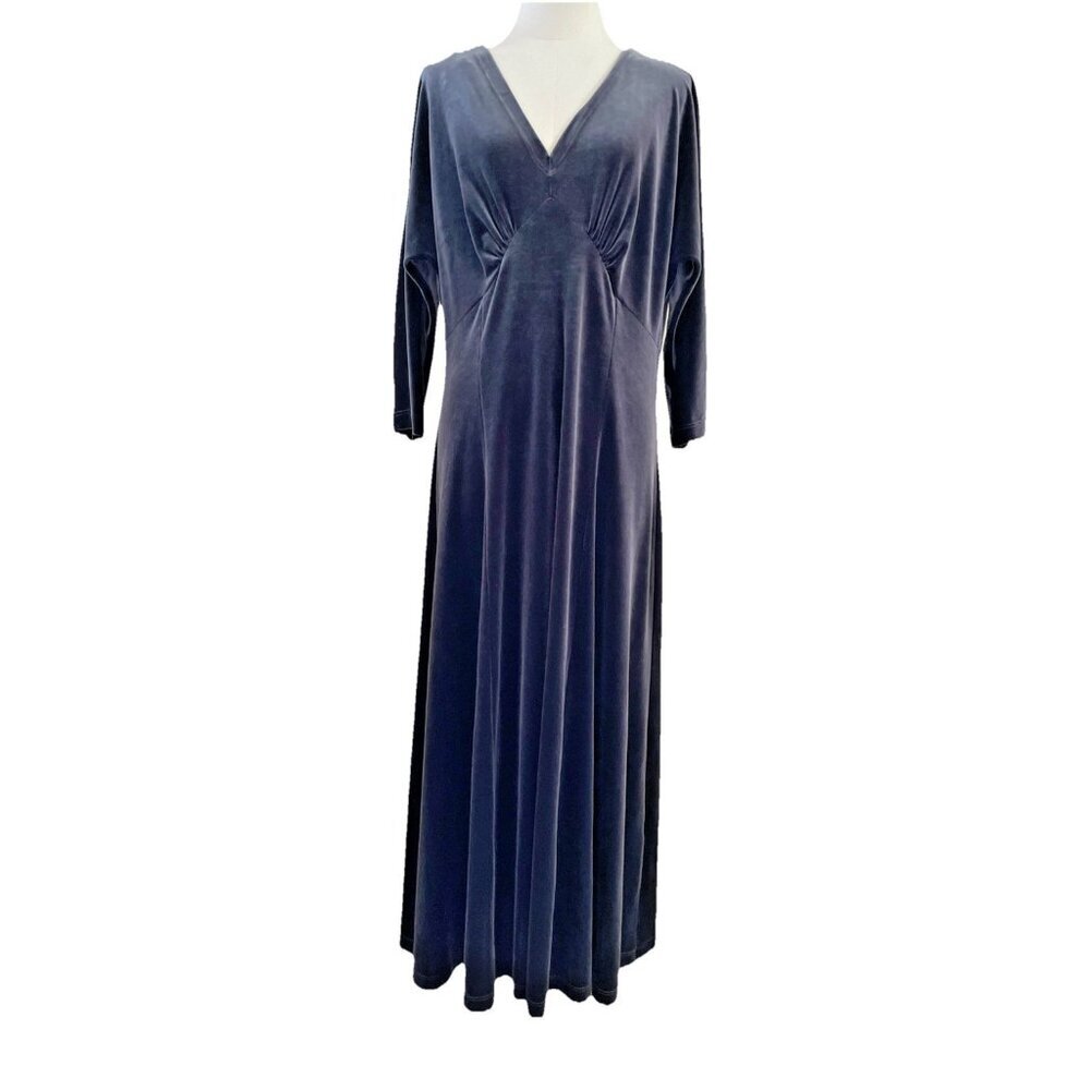 Vtg 90s Barbara Lesser Velour Midi Dress Women's XL Gray Babydoll Whimsigoth USA